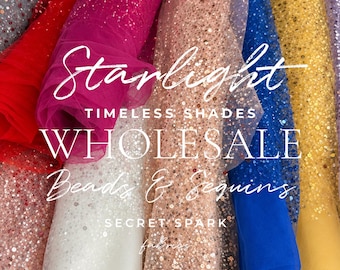 50% Wholesale Heavy Beaded Tulle Fabric, Pearl Sequin Embroidered Mesh Roll From 25 Yards, Bridal Prom Couture Fabric | Starlight
