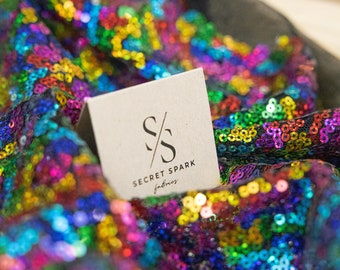 Rainbow Glitz Disc Sequin Fabric by the Yard, Disco, One Way Stretch, Same Day Shipping for Decoration, Tops, Skirts | Glitz