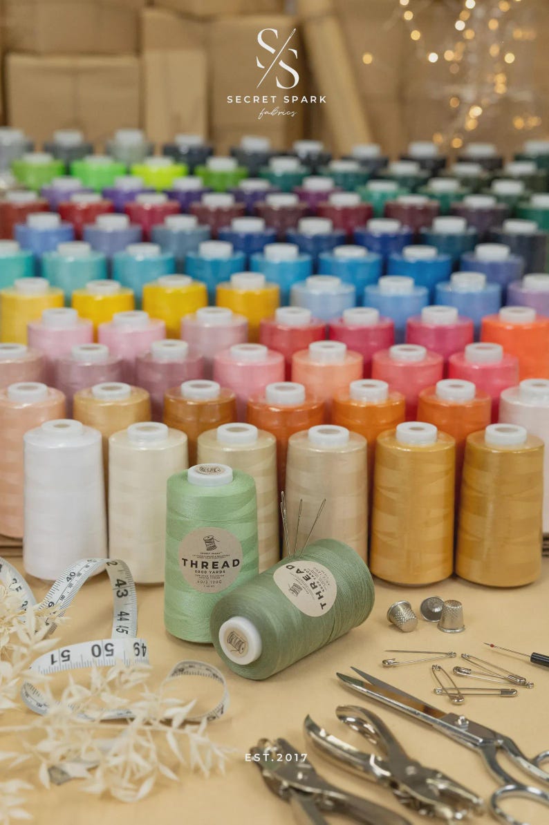 86 Colors All Purpose Sewing Thread 6000 yards, 40/2 120G Serger Spun Thread, Overlock 100% Polyester Machine & Hand Sewing Thread Cone image 1
