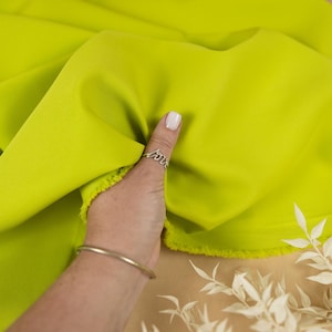 Lime Crepe Stretch Fabric for Bold Dresses & Home Decor, Neon Green Heavyweight Twill Material for Tailoring, Curtains, Creative DIY | Grace