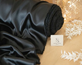 Black Soft Silky Satin by the Yard, Little Noble Shine & Stretch for Cosplay, Scarf, Hair Ties, Scrunchies, Decorations, Clothing | Iconic