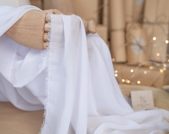 White Bridal Soft & Matte Premium Chiffon By the Yard, Chiffon Fabric for Wedding Dresses, Bridal Robes, Lingerie, Event Decor | Aura