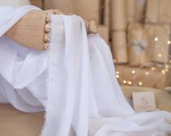 Blanco nupcial suave y mate premium gasa cortada a medida, tela de gasa para vestidos de novia, batas de novia, lencería, decoración de eventos / aura