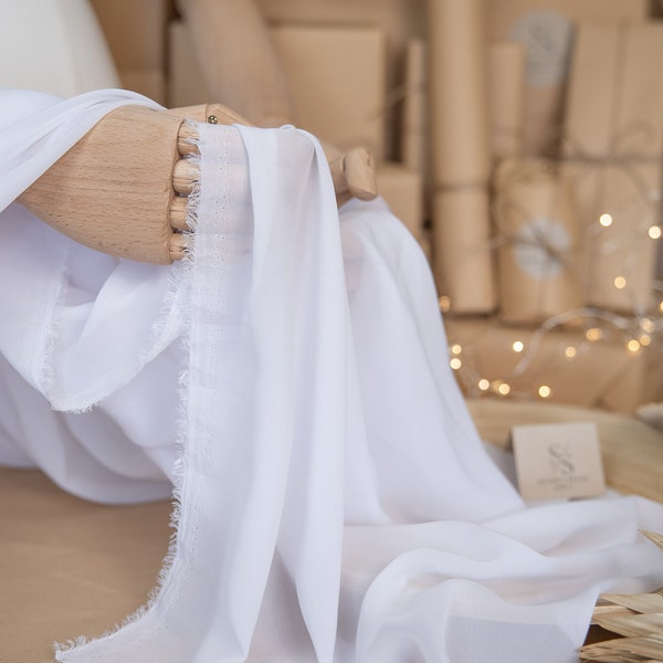 White Bridal Soft & Matte Premium Chiffon By the Yard, Chiffon Fabric for Wedding Dresses, Bridal Robes, Lingerie, Event Decor | Aura