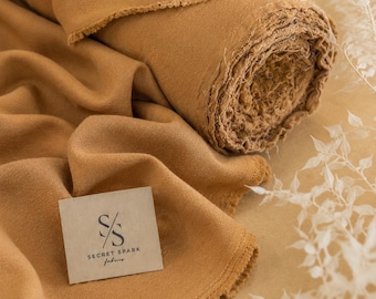 140 GSM Warm Camel Brown Linen Rayon, Lightweight Washed Linen Blend by the Yard, Soft Brown Linen for Pants, Pillows, Table Linens | DUNE