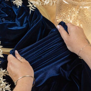 Navy Stretch Velvet Fabric – Deep Blue 4-Way Velour for Jackets, Costumes, Curtains, Upholstery, Gowns and Timeless Classic Fashion | Rich