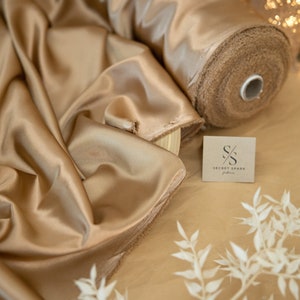 NEW Tan Brown Soft Silky Satin High Quality Fabric, Satin 1 Way Stretch for Gowns, Lingerie, Women’s slips, Negligees, Decor, Dress | Iconic