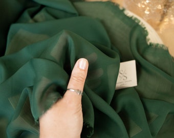 Jägergrün Matte Chiffon, Luftige Qualität Chiffon Schüttgut, Qualität Chiffon-Stoff Guter Faltenwurf, Leichte Chiffon-Kleider, Dekor | Aura