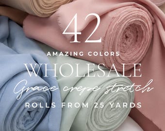 50% Wholesale Stretch Crepe Fabric, B2B Matte Dress Crepe by Roll, Bulk Bridal Crepe From 25 Yards | Grace