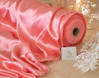 Coral Pink Soft Silky Satin Fabric Charmeuse Fabric 1 Way Stretch, Soft Satin Fabric for Women’s Slips, Crafts, Ties, Handkerchiefs | Iconic
