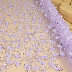 Purple Lavender 3D Lace with Pearls & Chiffon Flowers – Tulle for Fantasy Dresses, Stagewear, Costume Capes, Accessories | Secret Garden