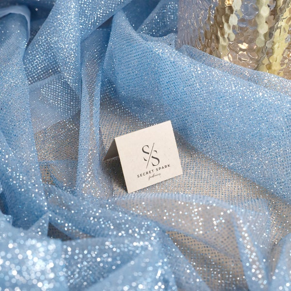 Pastel Blue Glitter Sparkle Tulle Fabric by the Yard For Dresses/Decor/Backdrop, Glitter Mesh Wholesale High Quality  | "Illuminate" glitter