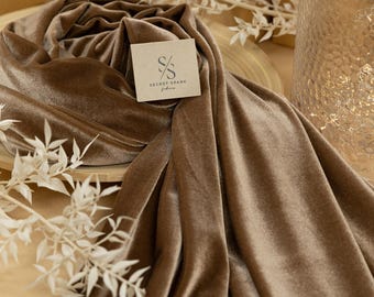 Mörk trästretchig sammetstyg – Tät 4-vägs brun velour för kostymer, jackor, gardiner, klädsel och klassisk vintageinredning | Rich