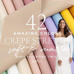Tessuto elasticizzato in crepe per abiti da sposa e da sera, tessuto in crepe elastico opaco tagliato su misura, sartoria in crepe spandex per modellare il corpo / Grace
