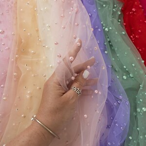 Tessuto di tulle di perle tagliato su misura con perline di 2 misure, morbida rete di perline pesanti per abiti da fata, dettagli e accessori per abiti da sposa / Ariel