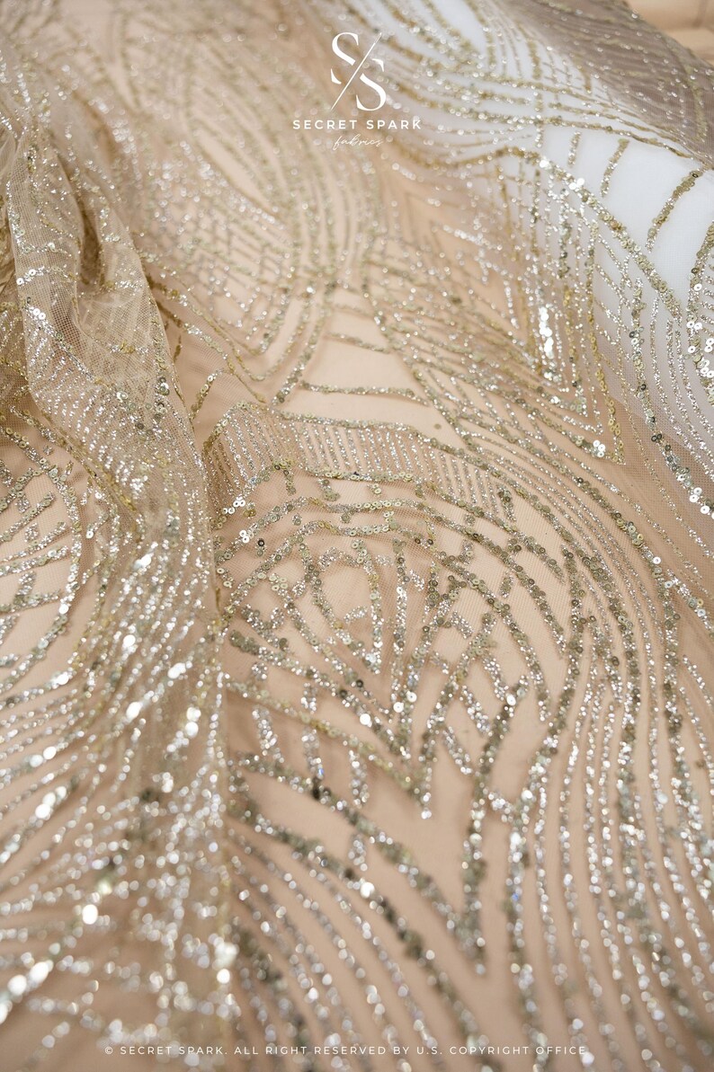 Golden Decoir Glitter Tulle Fabric by the Yard – Art Deco Glitter Mesh ...