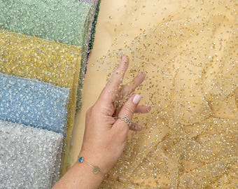Farbverlaufs-Tüll mit Strasssteinen, Kristall-Mesh mit Ombre-Effekt für Brautkleider, Schleier, Couture-Kleider und Umhänge | Sternenstaub-Stoff