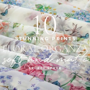 10 stampe floreali alla moda in organza, organza da sposa opaca tagliata su misura, tessuto in organza stampato con fiori e rose per abiti da ballo da sposa