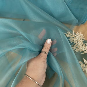 Seafoam Blue Crystal Organza Material, 59&quot; Wide, Sold by the Yard, Shiny Organza Fabric for Decoration, Gowns and Girls Dresses | Glimmer