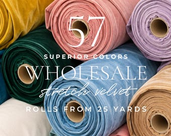 50% Wholesale Stretch Velvet Fabric, B2B Plush Velour by Roll, Bulk 4-Way Velvet From 25 Yards | Rich