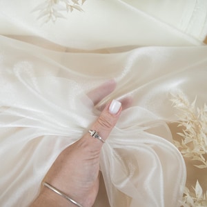 Tessuto di organza lucido trasparente color avorio tagliato su misura, organza lucida per abiti da sposa, decorazioni per matrimoni, tovaglie, runner da tavola, decorazioni / glitter