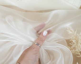 Ivory Sheer Shiny Organza Fabric by the Yard, Shiny Organza for Bridal Dress, Wedding Decor, Tablecloth, Table Runner, Decoration | Glimmer