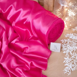 Fuchsia Pink Soft Silky Satin Quality Fabric,  1 Way Stretch Satin Material for Pillows, Sheets, Ladies Clothing, As Evening Wear | Iconic