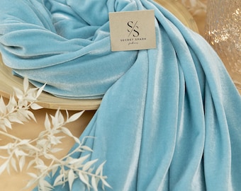 Baby Blue Stretch Velvet Fabric – Soft No Fray Pastel 4-Way Velour for Nursery Decor, Fey Costumes, Pillows, Dresses & Accessories | Rich