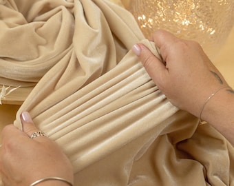 Champagne Stretch Velvet Fabric by the Yard – 4-Way Stretch Velour Material for Upholstery, Drapes, Costumes & Luxe Bridal Sewing | Rich