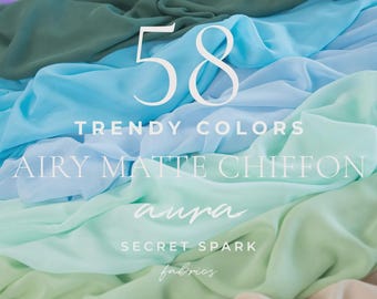 58 colors Soft & Matte Chiffon By the Yard, Chiffon Fabric for Bridal Dresses, Robes, Decor, Table Cloth, Hi Multi Chiffon for Sewing | Aura