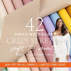 Crepe Stretch Fabric for Bridal & Evening Dresses, Matte Elastic Crepe Fabric by the Yard, Body Sculpting Dressmaking Spandex Crepe | Grace image 1