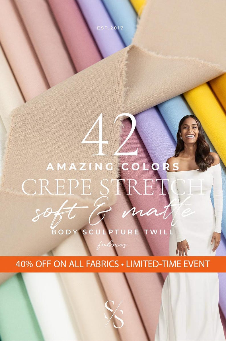 Crepe Stretch Fabric for Bridal & Evening Dresses, Matte Elastic Crepe Fabric by the Yard, Body Sculpting Dressmaking Spandex Crepe | Grace image 1
