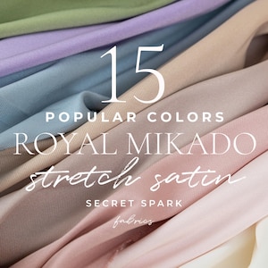 Royal Mikado Matte Stretch Satin Fabric by the Yard, Dense Twill Mikado Structure, Textured Satin Material for Wedding Dresses & Costumes