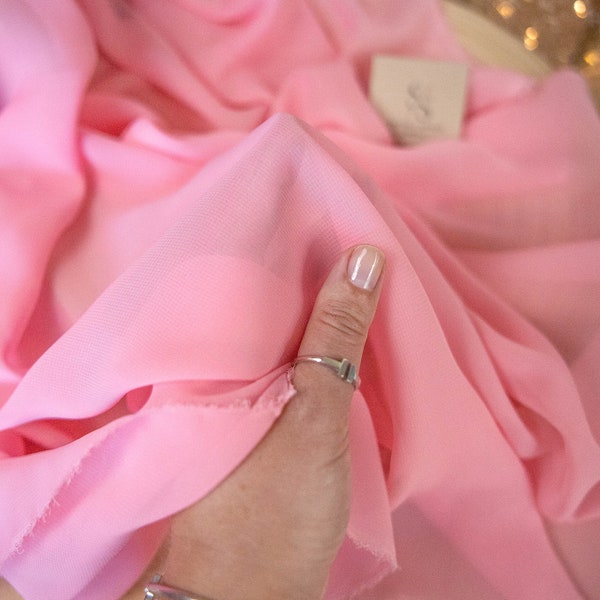 Bright Pink Chiffon By the Yard, High Quality Chiffon for Dresses, Blouses, Scarfs, Chiffon Fabric with Beautiful Drapes 59” wide | Aura