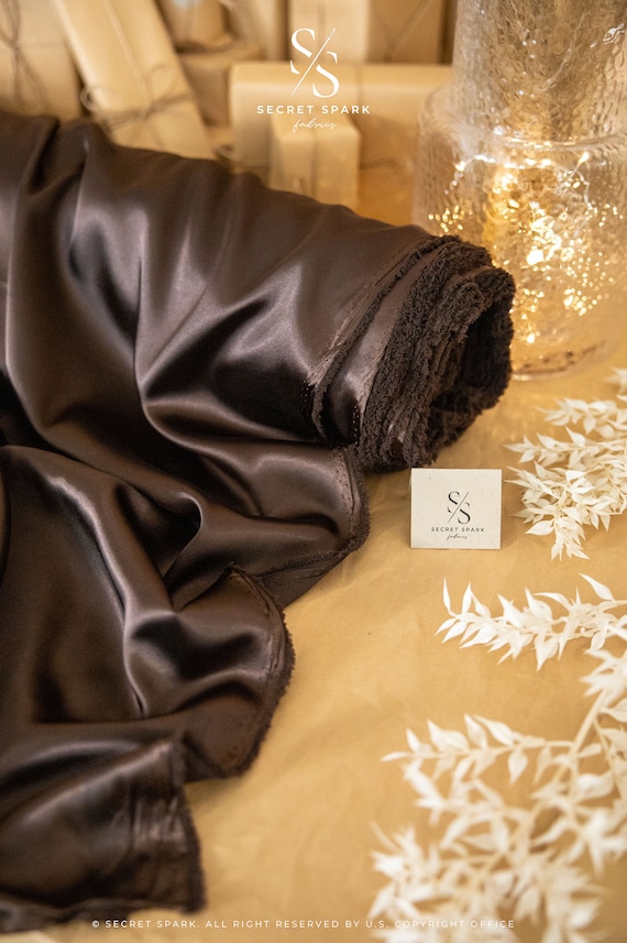 Chocolate Brown Soft Silky Satin Fabric, Charmeuse Fabric 1 Way Stretch DIY for Women’s Slips, Crafts, Ties, Handkerchiefs | Iconic