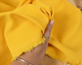 Yellow Sun Crepe Stretch Fabric for Dresses, Home Decor, and Drapes, Heavy Twill Material for Tailoring, Cushions, and DIY Projects | Grace