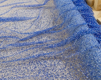 Royal Blue Sparkle Ombre Tüll mit Kristall-Farbverlauf - Strass-Netz für Festzüge, Abschlussball-Kleider, Umhänge, Kostüme | Sternenstaub-Stoff