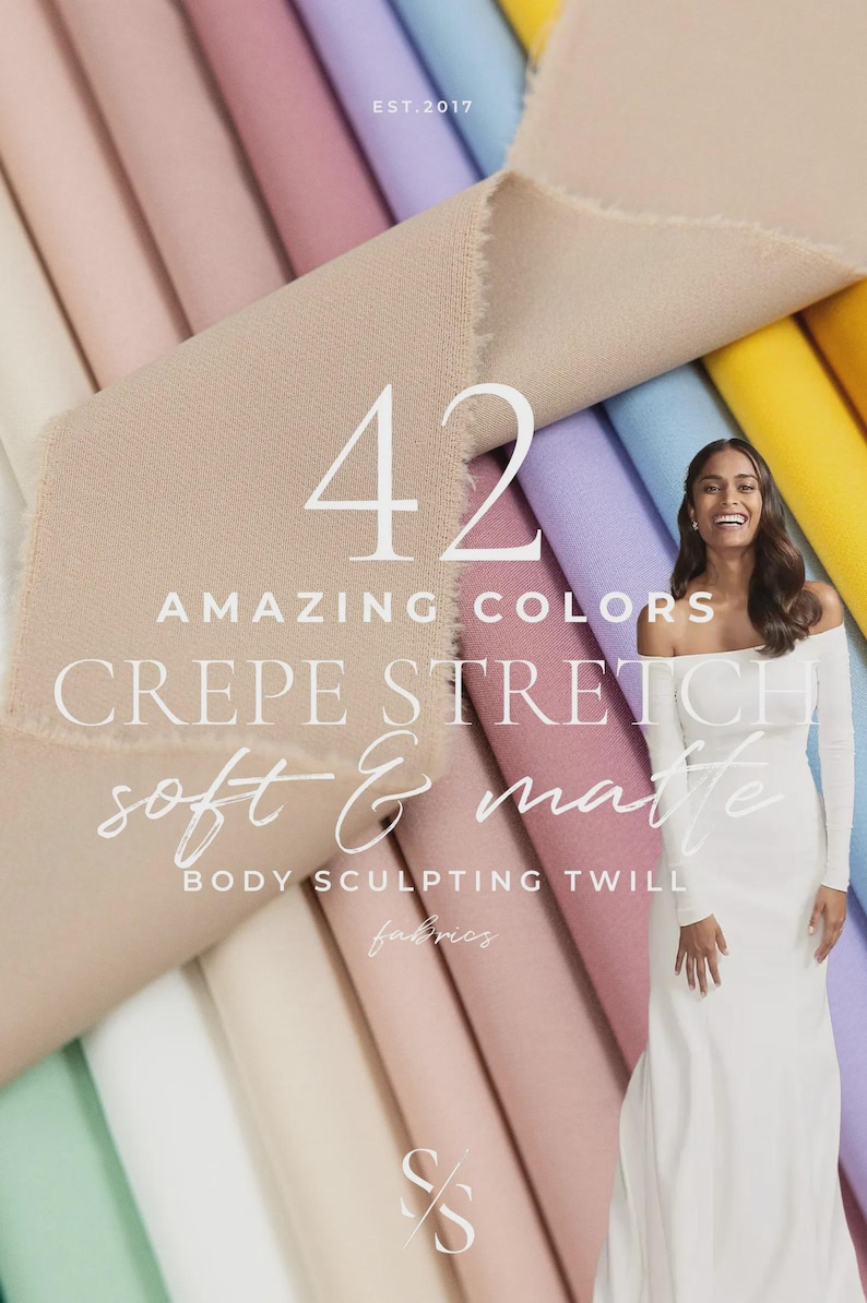Crepe Stretch Fabric for Bridal & Evening Dresses, Matte Elastic Crepe Fabric by the Yard, Body Sculpting Dressmaking Spandex Crepe | Grace image 19