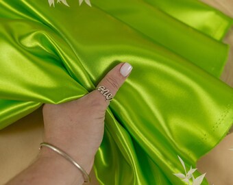 Apple Green Glossy Sturdy Satin Fabric, Non-Stretch Shiny Material for Costumes, Men’s Accessories, Table Linens, Decorative Bows | Amore