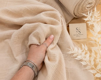Mystic Beige 100% Cotton Gauze Fabric by the Yard, Crinkle Cotton Muslin Fabric, Breathable Woven Gauze for Swaddles, Dresses, Baby Blankets