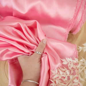 Sweetheart Pink Soft Silky Satin Fabric Quality 1 Way Stretch  for Pillows, Sheets, Ladies Clothing, Evening Wear | Iconic