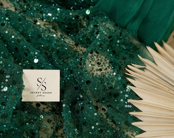 Starlight - Dark Green All Over Beads on Mesh, Beads Pearls Sequin Lace Fabric 1 Day Shipping for Evening, Baby, Toddler, Kids Dresses