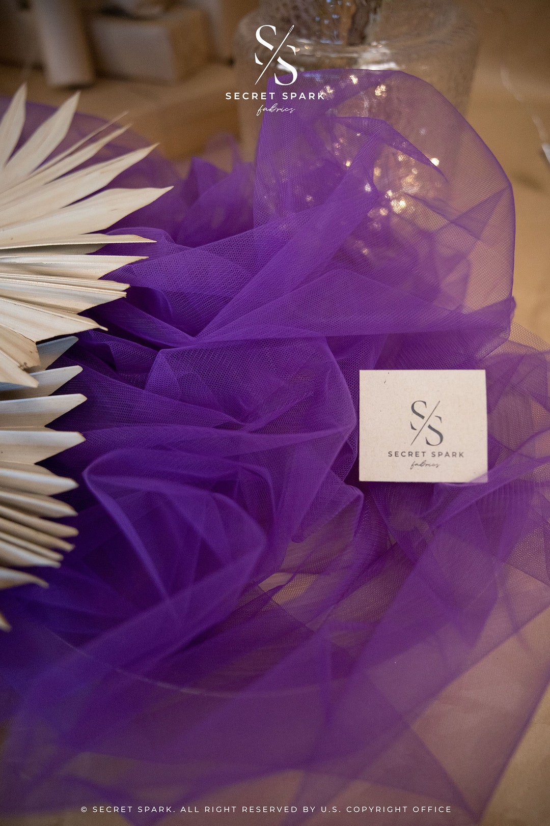 Purple Net Design Purple Soft Matte Net Fabric by the Yard, Stretch Soft Purple Tulle ...