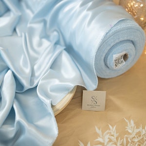 NUOVO tessuto satinato blu polvere, leggero e traspirante, elasticizzato in un senso, raso blu chiaro per decorazioni, abbigliamento, vendita all'ingrosso / iconico