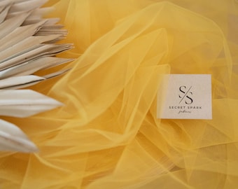 Canary Yellow Bridal Net Fabric by the Yard, Stretch Soft Wedding Tulle Mesh, Tulle Fabric for Dresses, Backdrops, Decor | "Clouds"