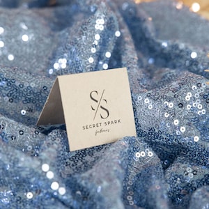 Steel Blue Embroidery 3 mm Sequin on Mesh Base Fabric by the Yard, Wholesale for Anniversary parties, or any other special event | Glitz