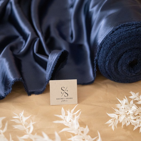 Navy Soft Silky Satin with Slight Noble Shine, 1 Way Stretch for Multipurpose, Table Runners, Shirts, Pajamas, Dress making | Iconic