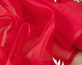 Czerwona kryształowa organza cięta na wymiar i hurtowa sprzedaż w belach, błyszcząca czerwona organza na sukienki i dekoracje | Glimmer