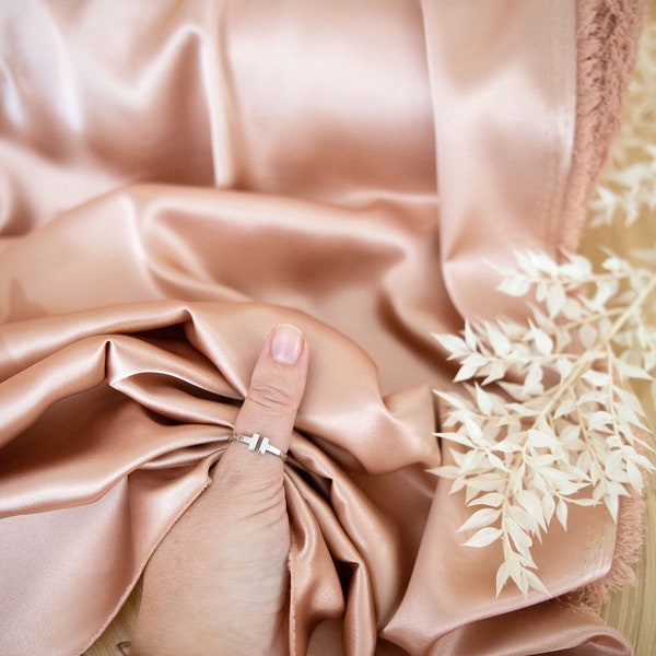 Rose Gold Silky Satin Trendy One Way Stretch & Little Noble Sheen for Sewing Bridal Dresses, Silk Slips, Event Tablecloths, Blouses | Iconic