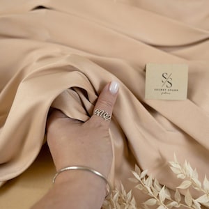 Mystic Beige Stretch Mikado Satin Fabric, Premium Designer Quality, Matte Structured Drape, Twill Medium Weight for Bridal & Formal Wear